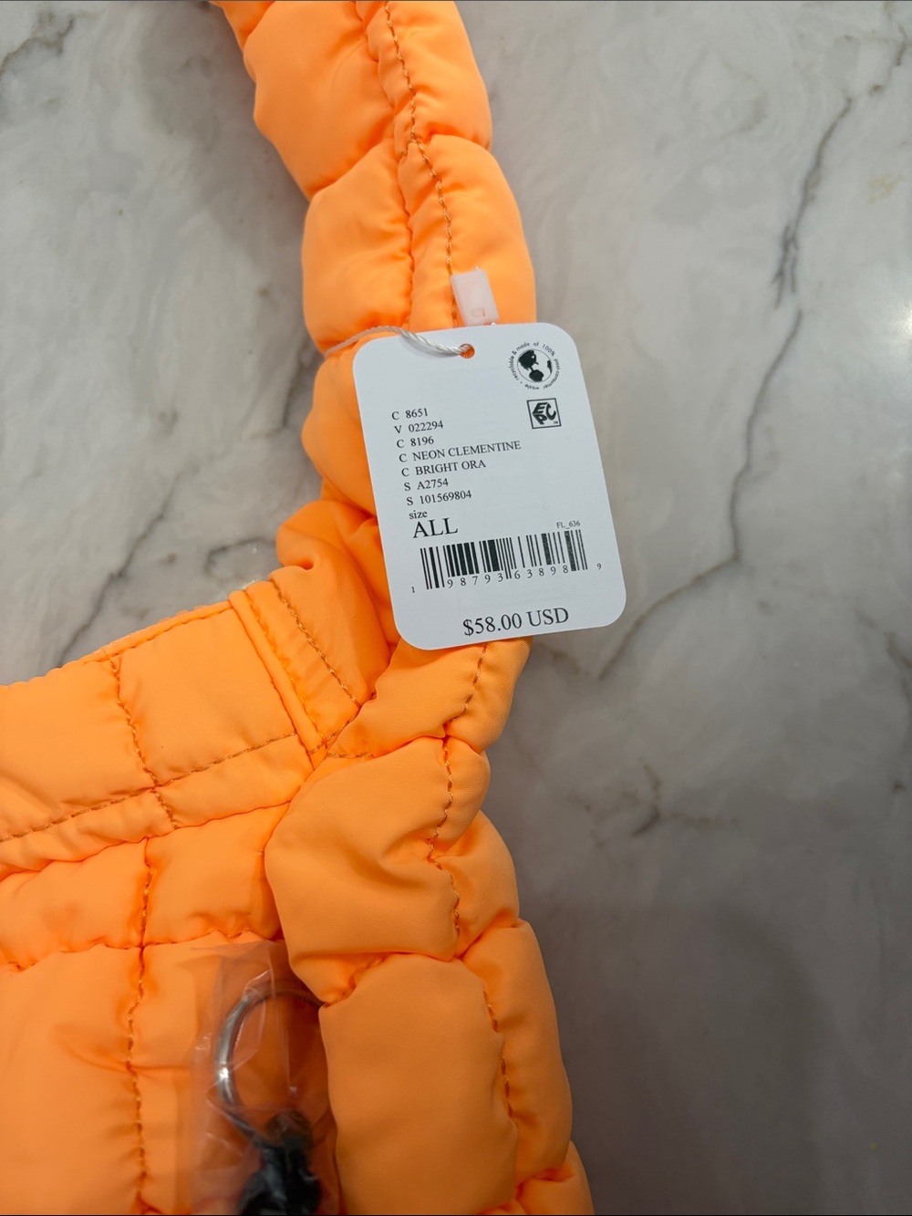 Free People Quilted Padded Shoulder Bag in Bright Orange - Picture 2 of 3
